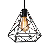 Black Metal Diamond Shade Farmhouse Kitchen Ceiling Fixture With Wire Frame