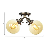 Farmhouse Style Semi Flush Ceiling Lamp - Metal And Glass With Dual Heads In Black/Bronze