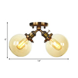 Farmhouse Style Semi Flush Ceiling Lamp - Metal And Glass With Dual Heads In Black/Bronze