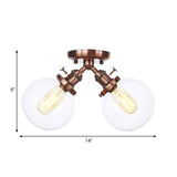 Farmhouse Style Semi Flush Ceiling Lamp - Metal And Glass With Dual Heads In Black/Bronze