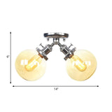 Farmhouse Style Semi Flush Ceiling Lamp - Metal And Glass With Dual Heads In Black/Bronze