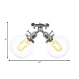 Farmhouse Style Semi Flush Ceiling Lamp - Metal And Glass With Dual Heads In Black/Bronze