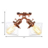 Diamond Amber/Clear Glass Semi Mount Farmhouse Light Fixture - 2-Light Flush Black/Bronze Design