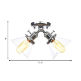 Vintage Style Semi Flush Mount Restaurant Ceiling Light With Conic Amber/Clear Glass Shade - 2 Heads