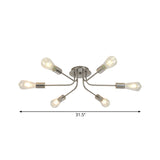 Branch Semi-Mount Industrial Ceiling Light With 6 Exposed Bulbs In Brass/Nickel Finish