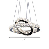 Minimalist Crystal Ring Chandelier Led Hanging Lamp Kit 19/19.5/23.5 Wide For Bedroom Black