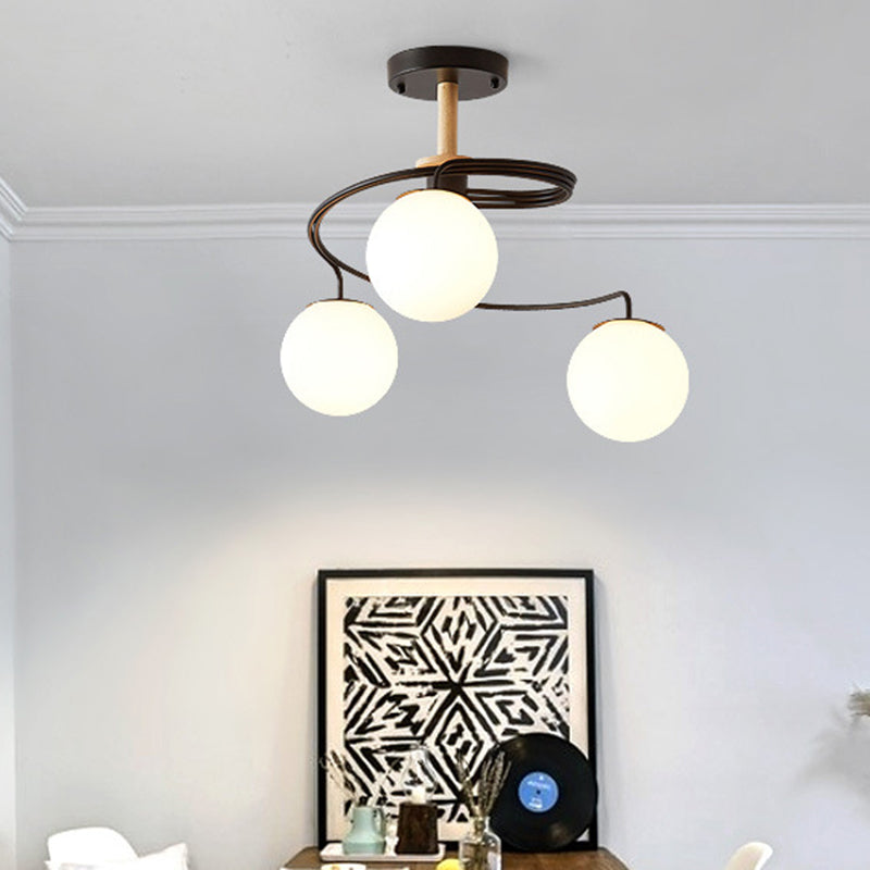 Ultra-Contemporary Milk Glass Semi Flush Mount Ceiling Light Fixture For Living Room 3 / Black