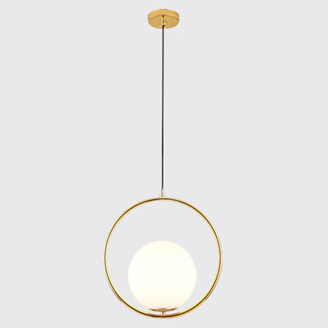 Mid-Century Opal Frosted Glass Globe Pendant Light Elegant 1-Light Hanging Lamp Gold / 14