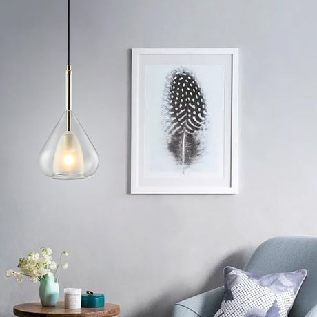 Modern Teardrop Pendant Lamp: Double Glass Living Room Lighting