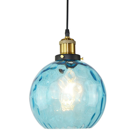 Vintage Industrial Blue Ripple Glass Pendant Lamp For Living Room Décor