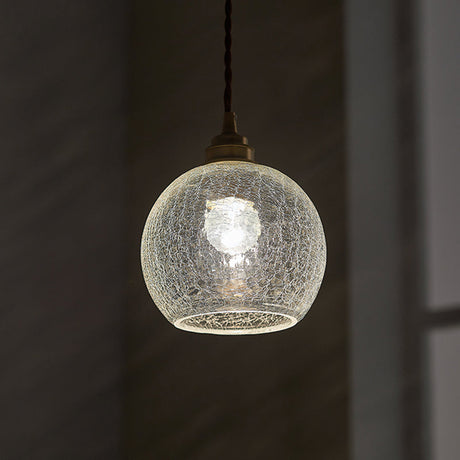 Vintage Industrial Crackled Glass Pendant Lamp - 1-Light Spherical Hanging Fixture For Living Room