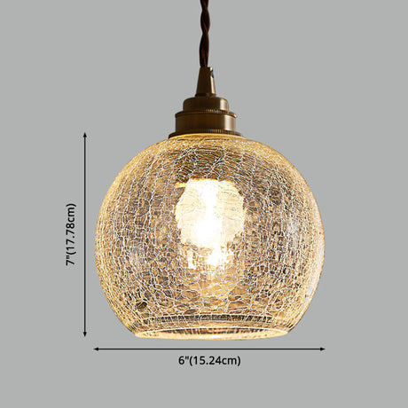 Vintage Industrial Crackled Glass Pendant Lamp - 1-Light Spherical Hanging Fixture For Living Room