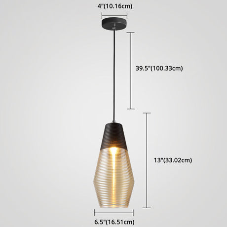 Modern Black Metal Pendant Light With Ribbed Glass Shade