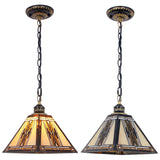 Mission Style Geometric Stained Glass Pendant Light