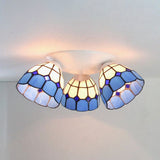Dome Shade Tiffany Stained Glass Ceiling Light Fixture - 3 Heads White/Clear White