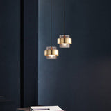 Modern Smoke Glass Pendant Lamp With Metal Ring - Sleek And Minimalist Design