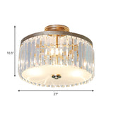 3-Light Crystal Drum Flush Mount Ceiling Lamp In Chic Gold/Silver/Black For Dining Room