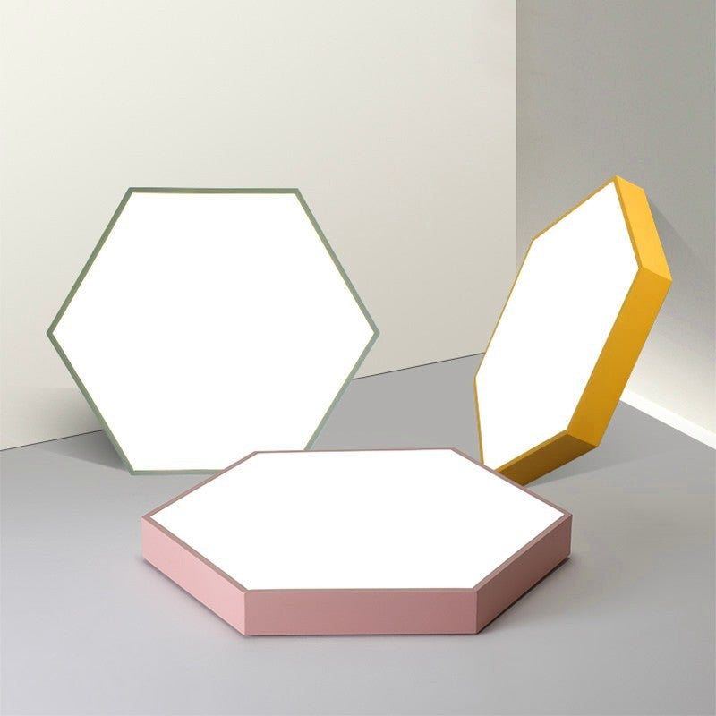 Minimalist Hexagon Flush Mount Ceiling Light Fixture With Acrylic Finish - 1