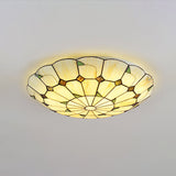 Vintage Tiffany Stained Glass Ceiling Light With Leaf Pattern - Flush Mount Led Lamp For Living Room