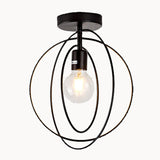 Industrial Metal Ceiling Mount Chandelier - 1 Light Semi Flush Fixture For Hallway Black / Circle