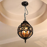 Amber Glass Loft Sphere Pendant Light - Outdoor Hanging For Balcony (7/9 W) In Black/Bronze Black /