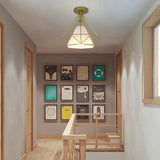 Diamond Cage Semi Flush Mount Retro Industrial Ceiling Lights For Hallway Gold