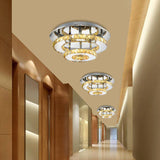 Modernist Round Crystal Semi Flush Light: 2 Tier Clear/Amber Ceiling Mount In Neutral/Warm/White -