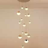 Minimalist 15-Head Silver-Gold Multi Pendant Light With Acrylic Bubble Globes - Stylish Hanging