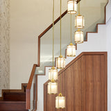 Modern Brass Frosted Glass Pendant Lamp For Duplex House