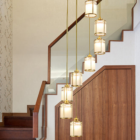 Modern Brass Frosted Glass Pendant Lamp For Duplex House