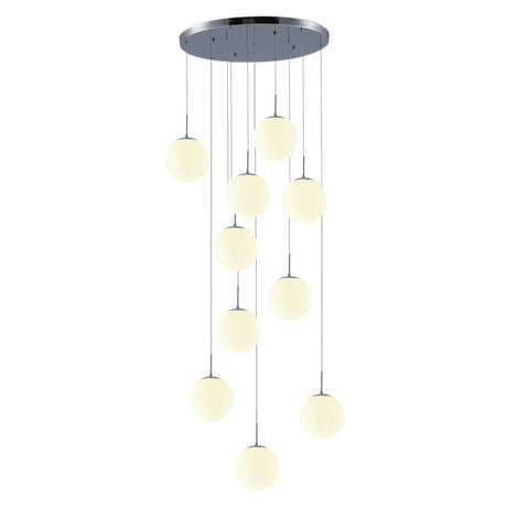 Simplicity Silver Glass Pendant Chandelier - Cream Spherical Design For Lobby Stairs Ceiling Hang