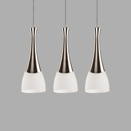 Modern Silver Funnel Shaped Glass Pendant Light Fixture - Multi-Light White Hanging Lamp For Diner