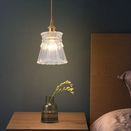 Modern Brass Bedside Pendant Lamp With Clear Glass Shade - Single-Bulb Pendulum Light