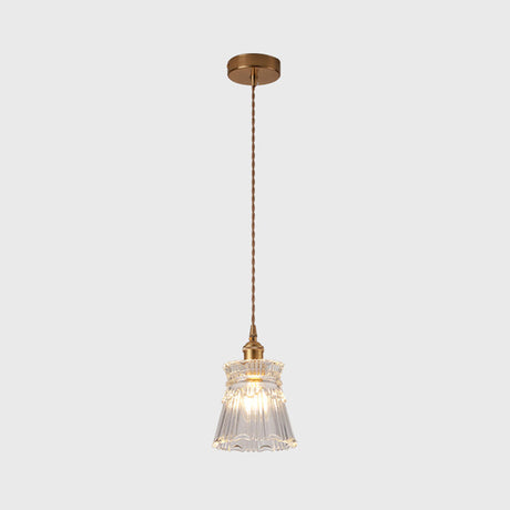 Modern Brass Bedside Pendant Lamp With Clear Glass Shade - Single-Bulb Pendulum Light / Flare