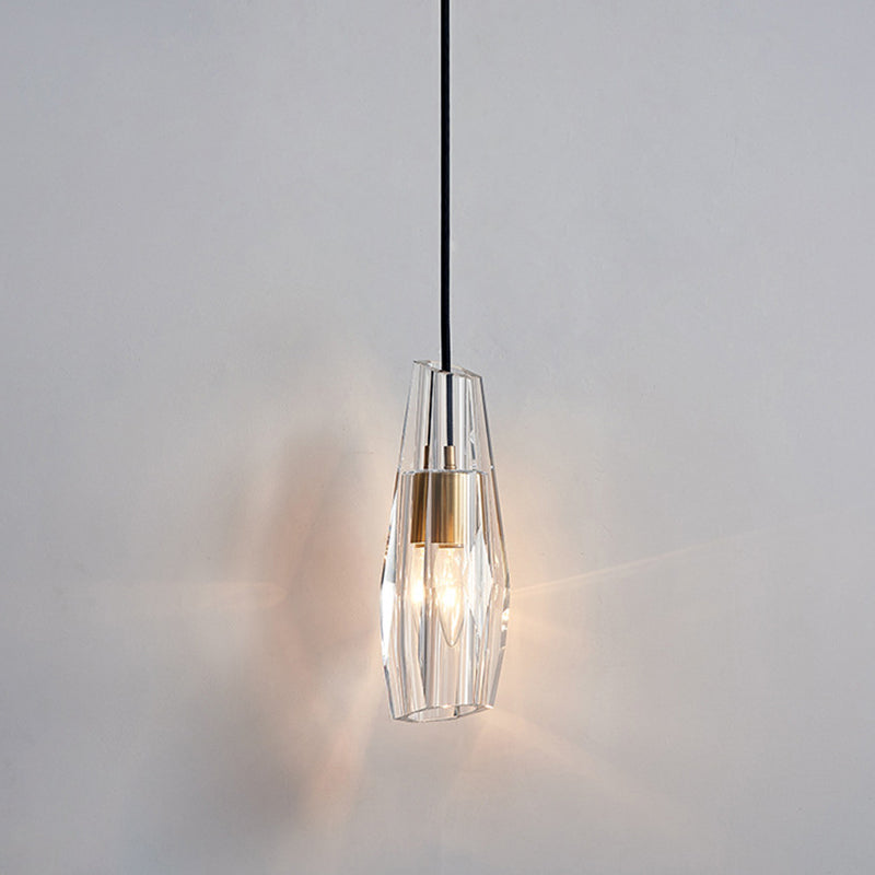 Modern Shaded Crystal Pendant Light - Simplicity Block Design Brass Ceiling Fixture