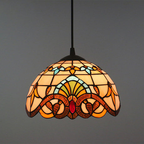 Brown Baroque Stained Glass Pendant Light For Restaurant Ceiling / 10 Cord
