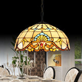 Stained Glass Tiffany Beige Pendant Light - Elegant Dome Suspension For Dining Room