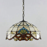Stained Glass Tiffany Beige Pendant Light - Elegant Dome Suspension For Dining Room