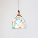 Mediterranean Beige Shell Bell Hanging Lamp With Mosaic Effect - Kitchen Pendant Lighting
