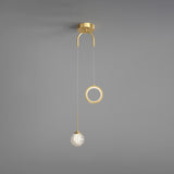 Minimalist Gold Glass Ball & Ring Led Pendant - 2-Light Starry Suspension Light For Bedroom / White