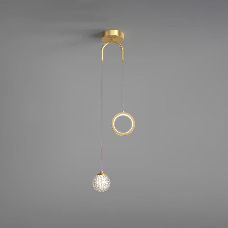 Minimalist Gold Glass Ball & Ring Led Pendant - 2-Light Starry Suspension Light For Bedroom / Third