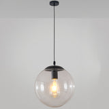 Minimalist 1-Light Pendant Light Bubble Transparent Glass Ball Shade With 39 Hanging Wire Black / 16