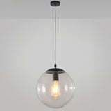 Minimalist 1-Light Pendant Light Bubble Transparent Glass Ball Shade With 39 Hanging Wire Black / 14