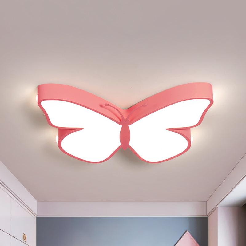Butterfly Led Flush Mount Lamp In Warm/White Light 19.5/23.5 Width - White/Pink/Blue Cartoon Acrylic