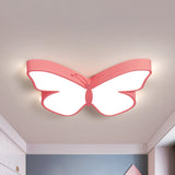 Butterfly Led Flush Mount Lamp In Warm/White Light 19.5/23.5 Width - White/Pink/Blue Cartoon Acrylic