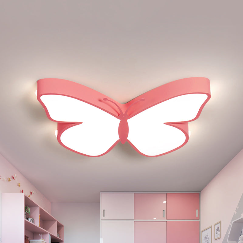 Butterfly Led Flush Mount Lamp In Warm/White Light 19.5/23.5 Width - White/Pink/Blue Cartoon Acrylic