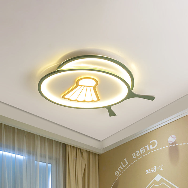 Childrens Badminton Pattern Led Ceiling Light - Green Flush Mount