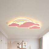 Rainbow Cloudy Ceiling Light - White/Pink Cartoon Led Flush-Mount Fixture Warm/White