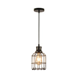 Industrial Metal Bird Cage Pendant Lamp - Black 1-Light Ceiling For Table