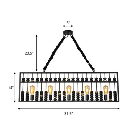 Vintage Black Metal Abacus Pendant Ceiling Fixture With 3 Bulbs - Ideal Hanging Lamp For Restaurants